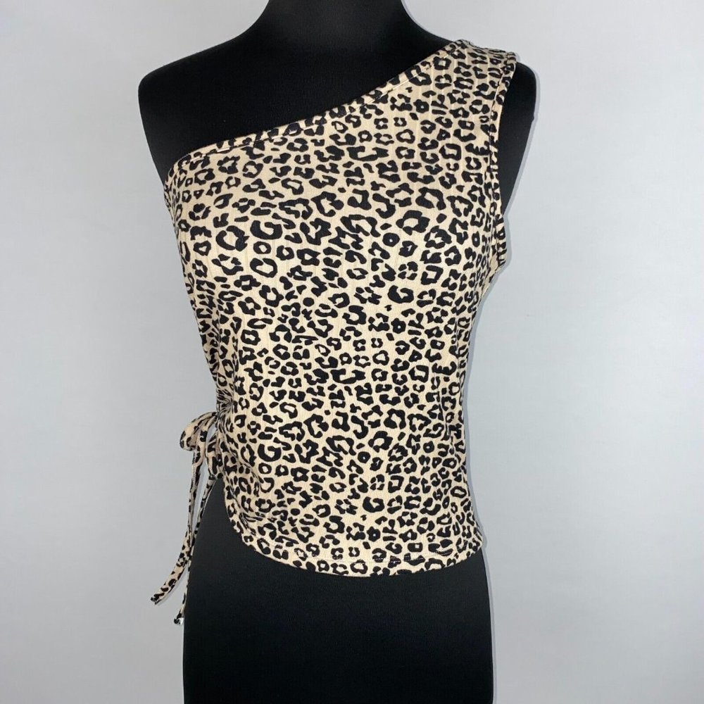 Love Theory M Animal Print One Shoulder Crop Top Tie Side Party Night Out
